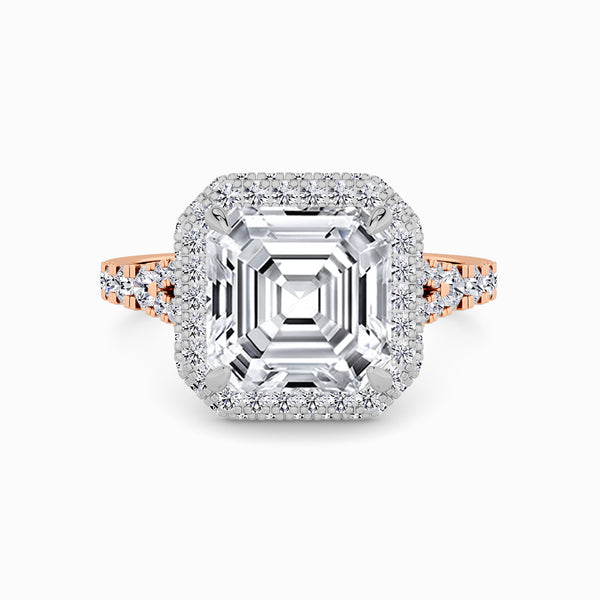 Asscher Cut Lab Diamond 3D Pave Split Shank Halo Engagement Ring (1.00ct+)