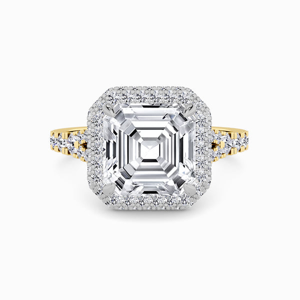 Asscher Cut Lab Diamond 3D Pave Split Shank Halo Engagement Ring (1.00ct+)