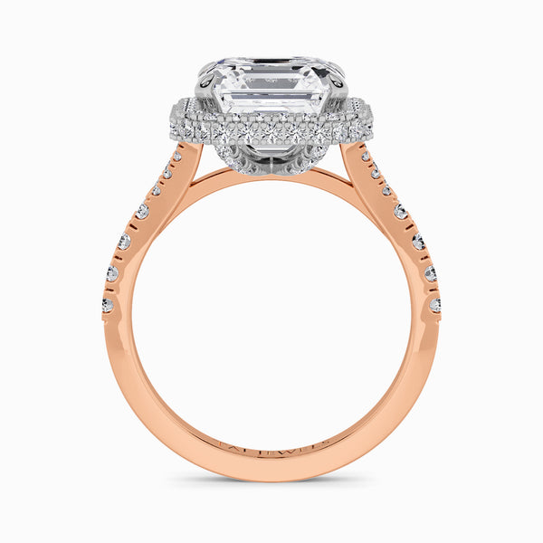 Asscher Cut Lab Diamond 3D Pave Split Shank Halo Engagement Ring (1.00ct+)