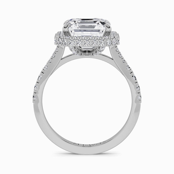 Asscher Cut Lab Diamond 3D Pave Split Shank Halo Engagement Ring (1.00ct+)