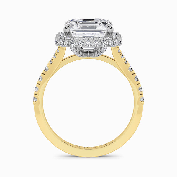 Asscher Cut Lab Diamond 3D Pave Split Shank Halo Engagement Ring (1.00ct+)