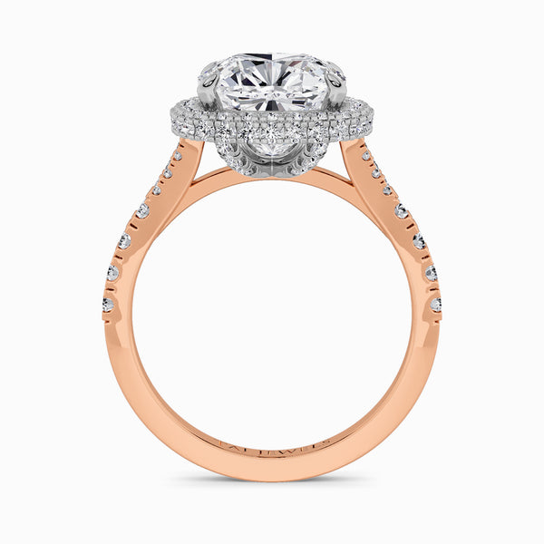 Cushion Cut Lab Diamond 3D Pave Split Shank Halo Engagement Ring (1.00ct+)