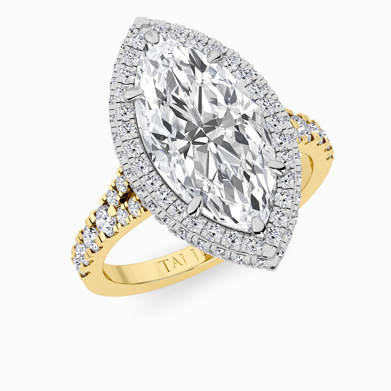Marquise Brilliant Cut Lab Diamond 3D Pave Split Shank Halo Engagement Ring (1.00ct+)