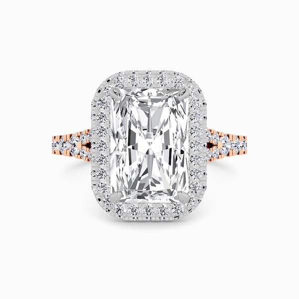 Radiant Cut Lab Diamond 3D Pave Split Shank Halo Engagement Ring (1.00ct+)
