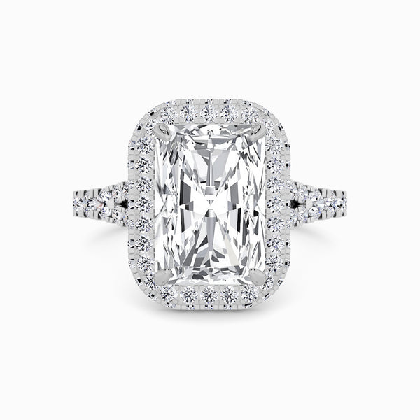 Radiant Cut Lab Diamond 3D Pave Split Shank Halo Engagement Ring (1.00ct+)