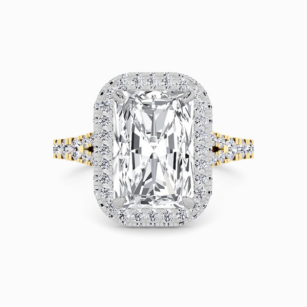 Radiant Cut Lab Diamond 3D Pave Split Shank Halo Engagement Ring (1.00ct+)