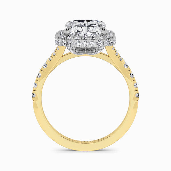Radiant Cut Lab Diamond 3D Pave Split Shank Halo Engagement Ring (1.00ct+)
