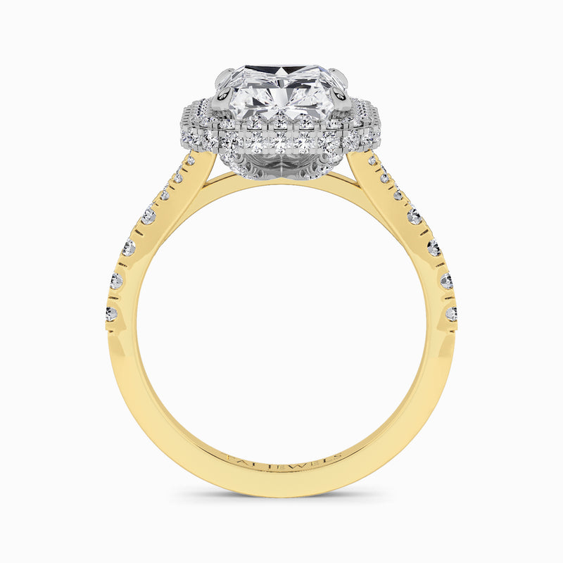 Radiant Cut Lab Diamond 3D Pave Split Shank Halo Engagement Ring (1.00ct+)