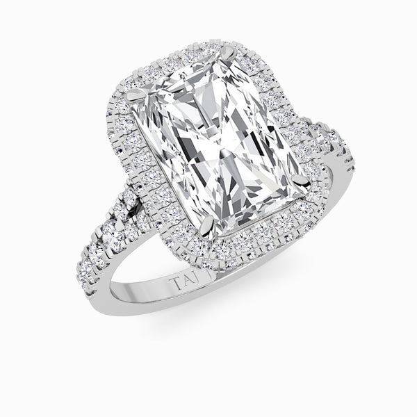 Radiant Cut Lab Diamond 3D Pave Split Shank Halo Engagement Ring (1.00ct+)