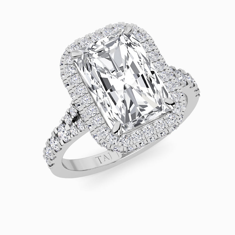 Radiant Cut Lab Diamond 3D Pave Split Shank Halo Engagement Ring (1.00ct+)