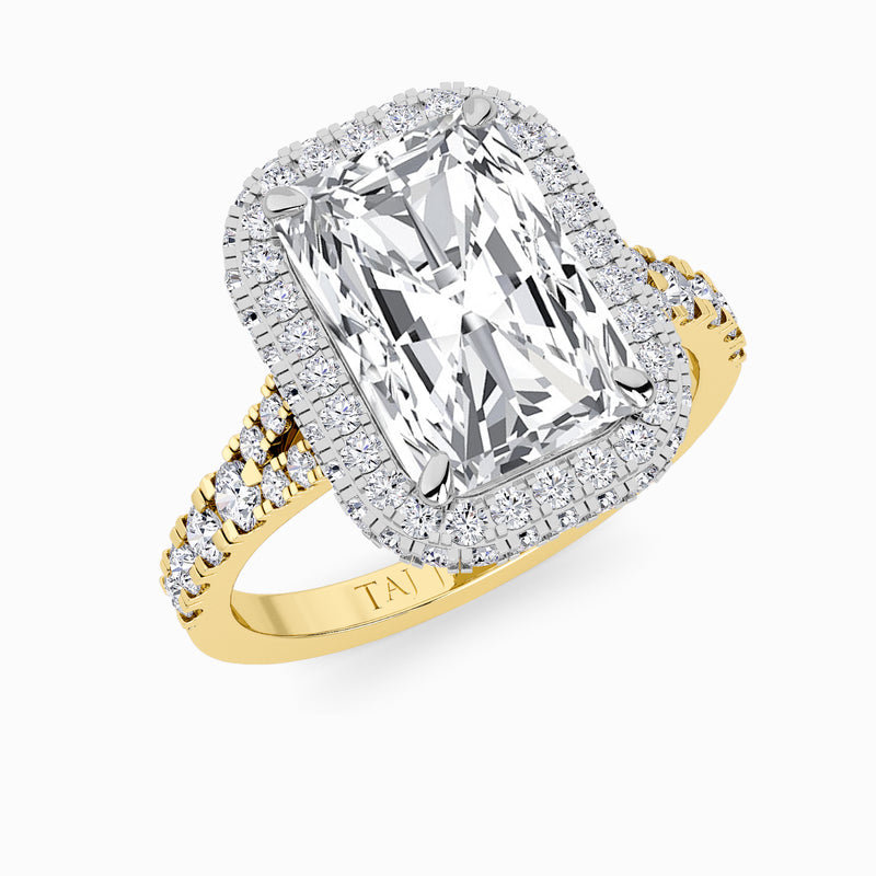 Radiant Cut Lab Diamond 3D Pave Split Shank Halo Engagement Ring (1.00ct+)