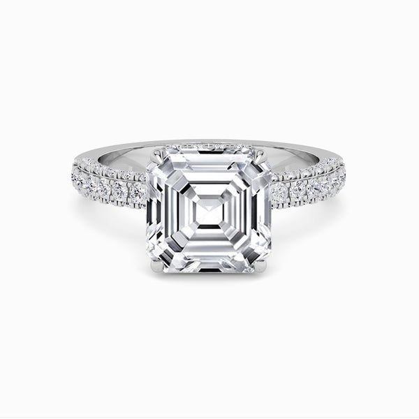 Asscher Cut 3D Pave Lab Diamond Engagement Ring (Floating Head) (1ct+)