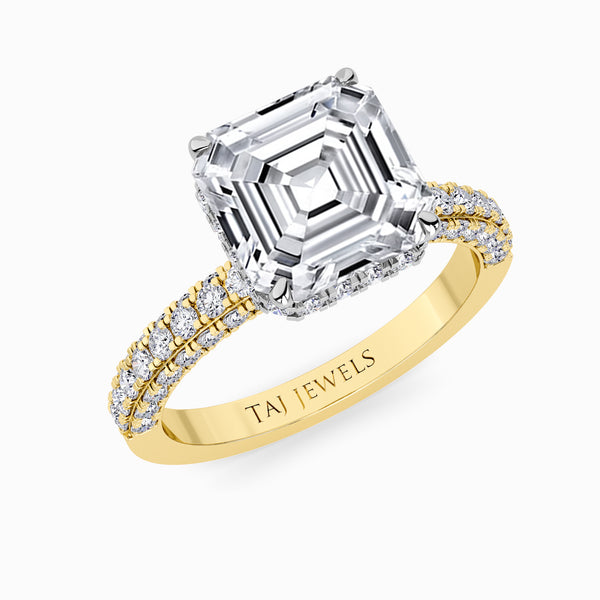 Asscher Cut 3D Pave Lab Diamond Engagement Ring (Floating Head) (1ct+)
