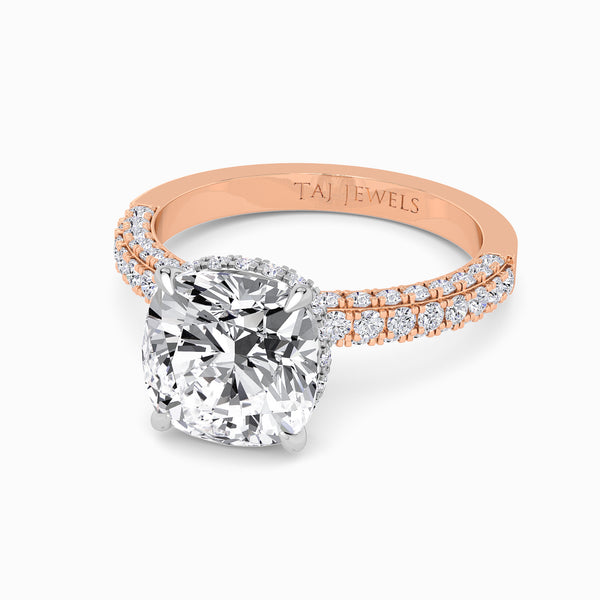 Cushion Cut 3D Pave Lab Diamond Engagement Ring (Floating Head) (1ct+)