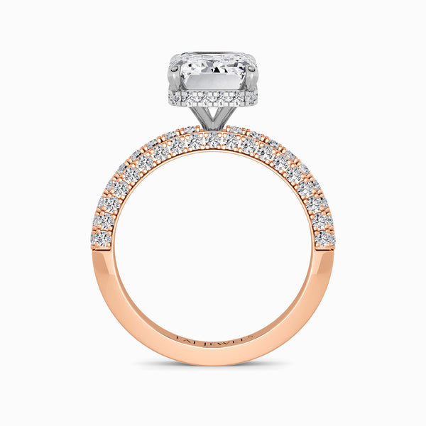 Emerald Cut 3D Pave Lab Diamond Engagement Ring (Floating Head) (1ct+)