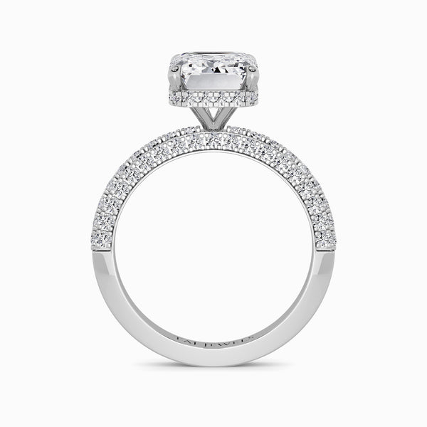 Emerald Cut 3D Pave Lab Diamond Engagement Ring (Floating Head) (1ct+)