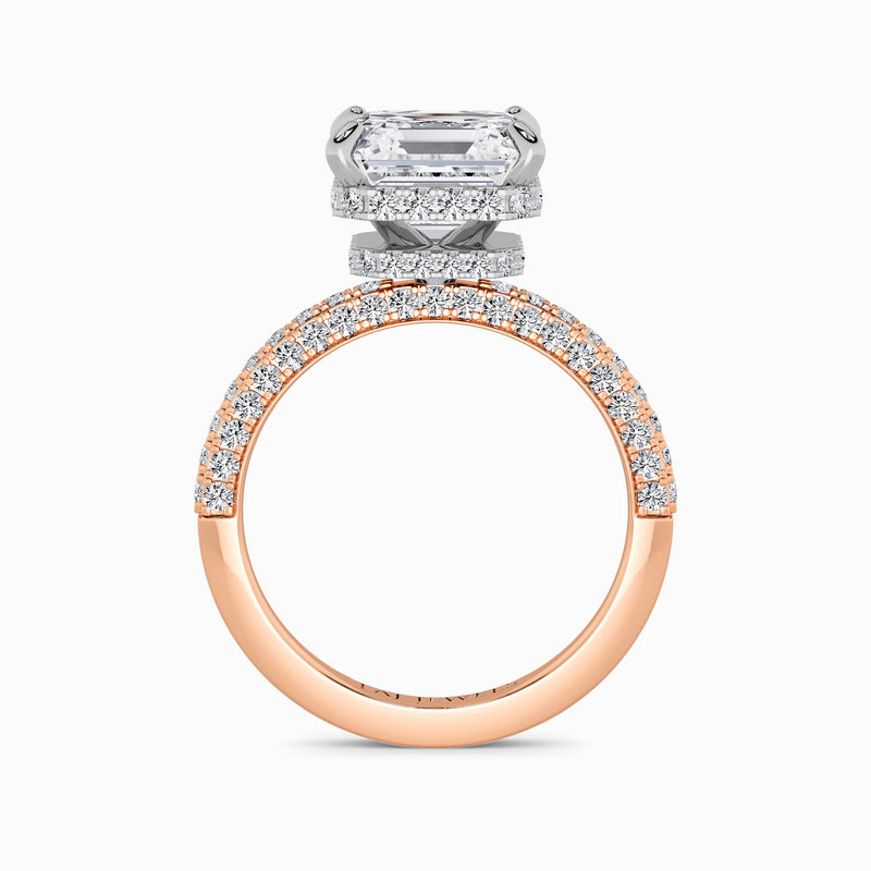 Asscher Cut 3D Pave Double Hidden Halo Lab Diamond Engagement Ring (1ct+)
