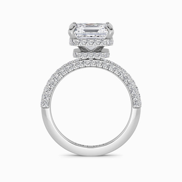 Asscher Cut 3D Pave Double Hidden Halo Lab Diamond Engagement Ring (1ct+)