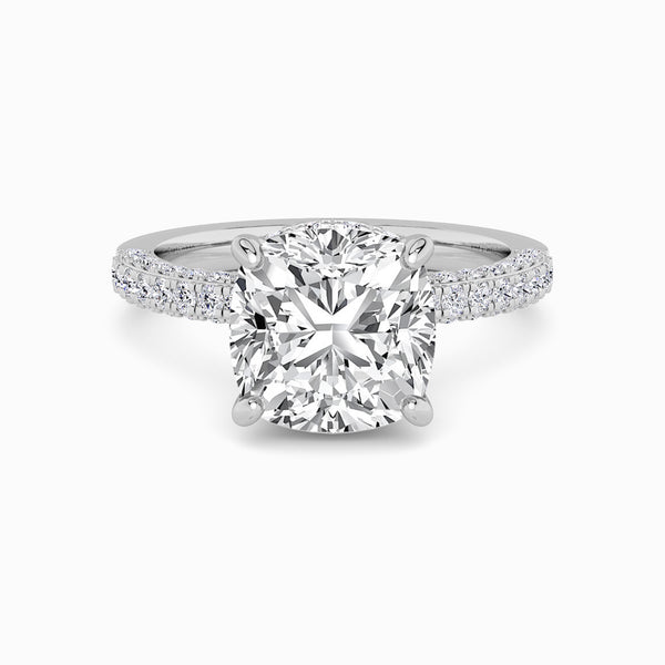Cushion Cut 3D Pave Double Hidden Halo Lab Diamond Engagement Ring (1ct+)