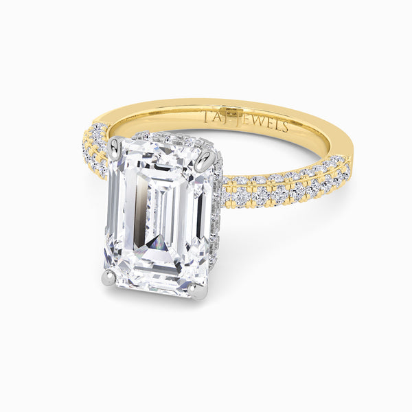 Emerald Cut 3D Pave Double Hidden Halo Lab Diamond Engagement Ring (1ct+)