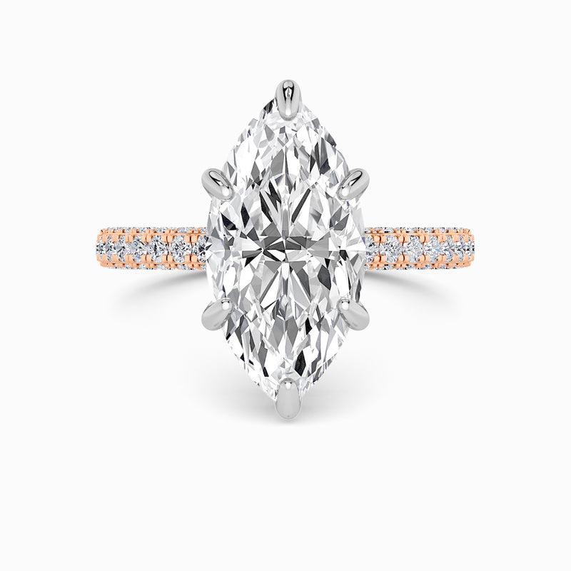 Marquise Cut 3D Pave Double Hidden Halo Lab Diamond Engagement Ring (1ct+)