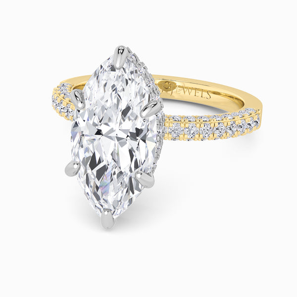 Marquise Cut 3D Pave Double Hidden Halo Lab Diamond Engagement Ring (1ct+)