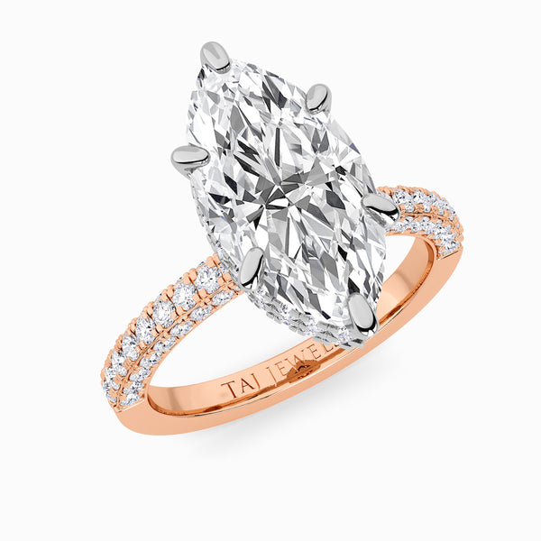 Marquise Cut 3D Pave Double Hidden Halo Lab Diamond Engagement Ring (1ct+)