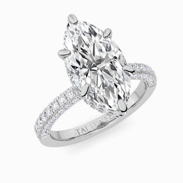 Marquise Cut 3D Pave Double Hidden Halo Lab Diamond Engagement Ring (1ct+)