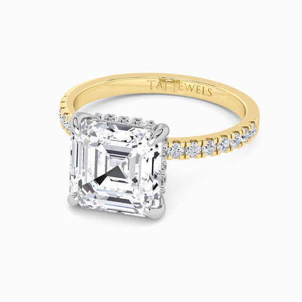 Asscher Cut Shoulder Set Lab Diamond Engagement Ring (Floating Head) (1ct+)