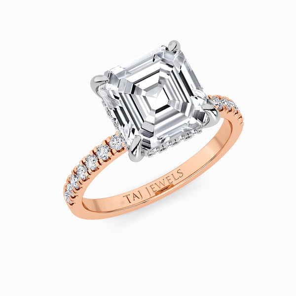 Asscher Cut Shoulder Set Lab Diamond Engagement Ring (Floating Head) (1ct+)