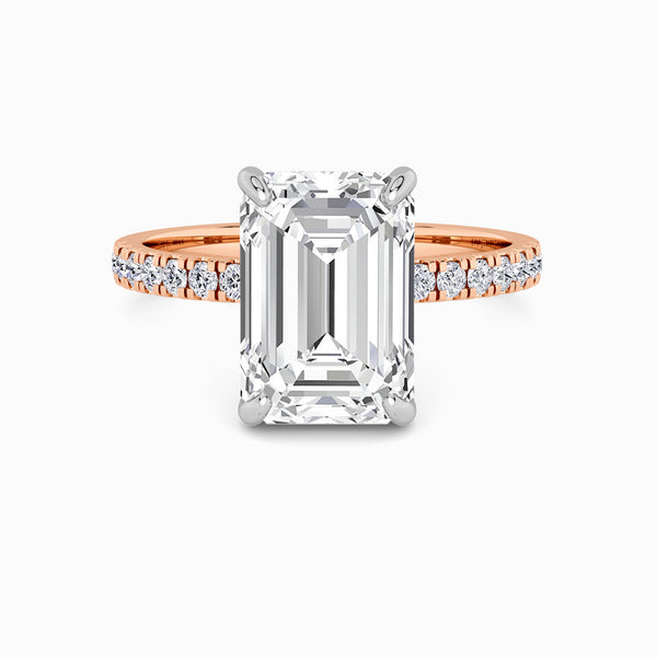 Emerald Cut Shoulder Set Lab Diamond Engagement Ring (Floating Head) (1ct+)