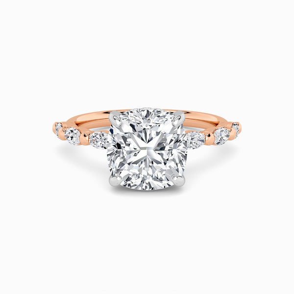 Cushion Cut Solitaire Marquise Diamond Band Lab Diamond Engagement Ring (1.00ct+)
