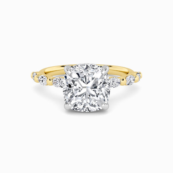 Cushion Cut Solitaire Marquise Diamond Band Lab Diamond Engagement Ring (1.00ct+)