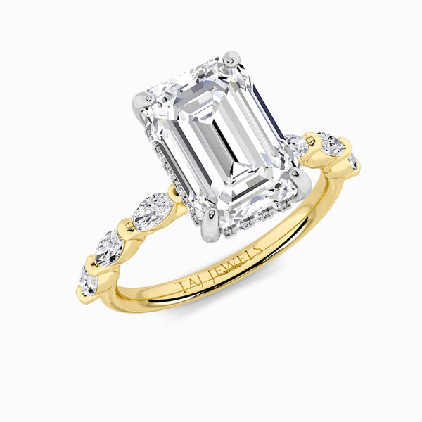 Emerald Cut Solitaire Marquise Diamond Band Lab Diamond Engagement Ring (1.00ct+)