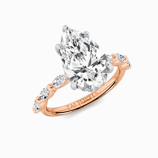 Pear Brilliant Cut Marquise Diamond Band Lab Diamond Engagement Ring (1.00ct+)