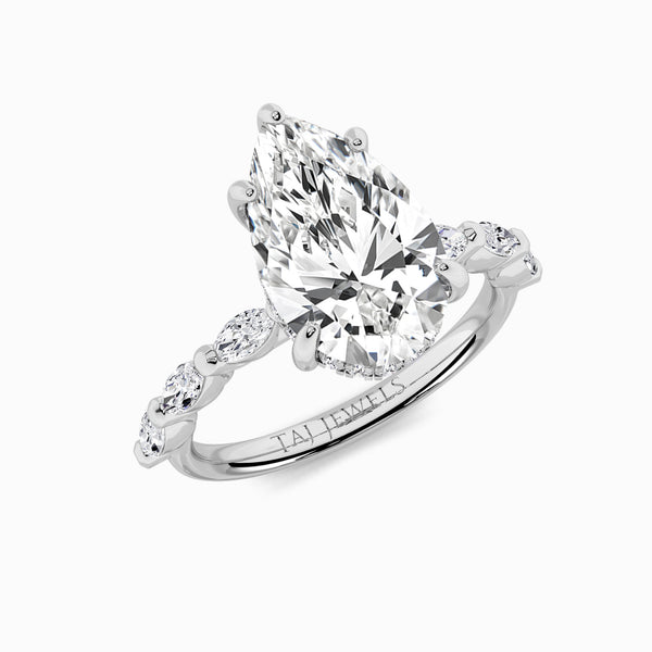 Pear Brilliant Cut Marquise Diamond Band Lab Diamond Engagement Ring (1.00ct+)