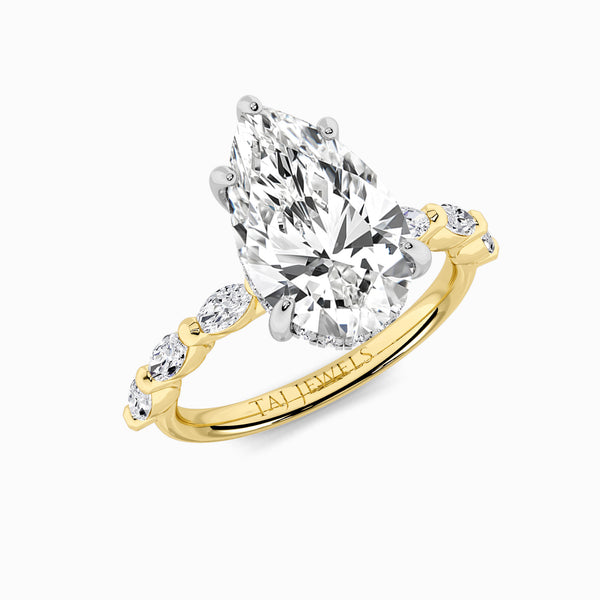 Pear Brilliant Cut Marquise Diamond Band Lab Diamond Engagement Ring (1.00ct+)