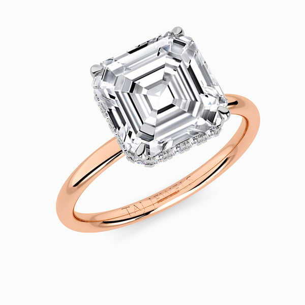 Asscher Cut Solitaire Plain Band Lab Diamond Engagement Ring (Floating Head) (1ct+)