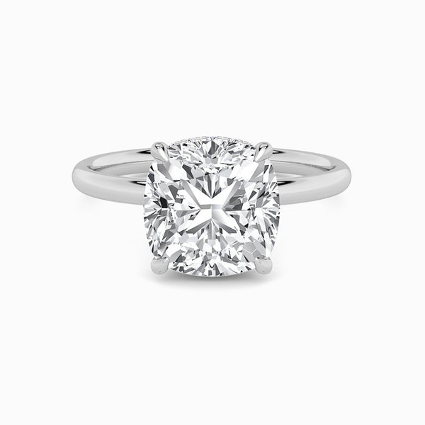 Cushion Cut Solitaire Plain Band Lab Diamond Engagement Ring (Floating Head) (1ct+)
