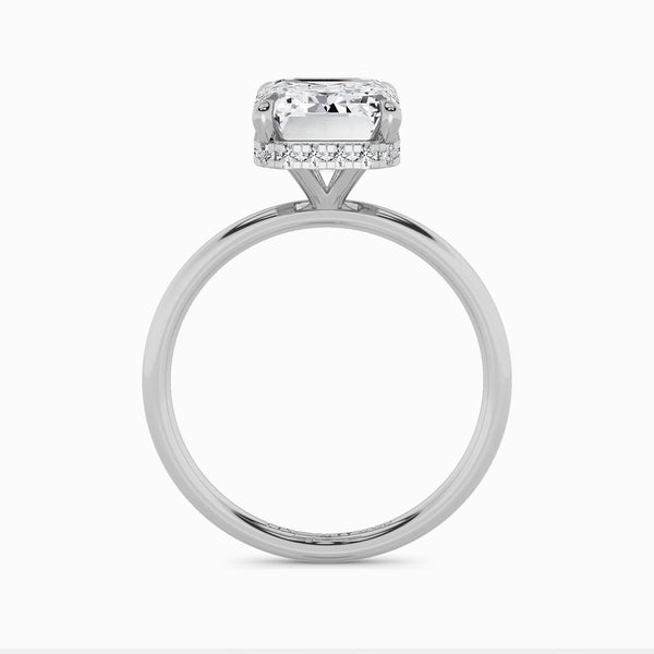 Emerald Cut Solitaire Plain Band Lab Diamond Engagement Ring (Floating Head) (1ct+)