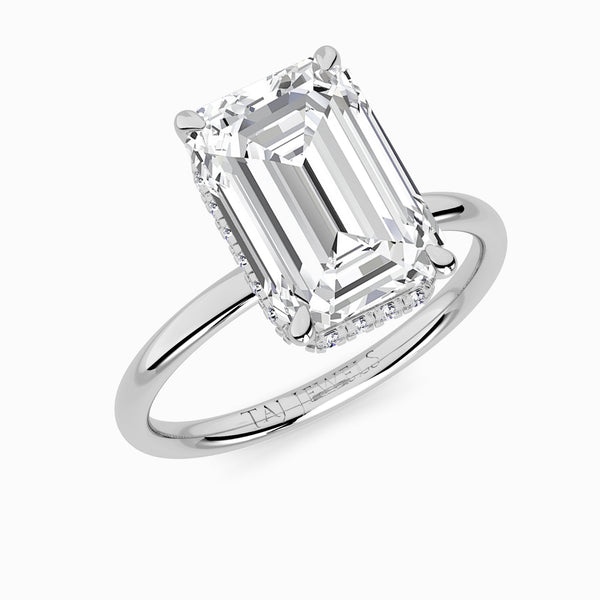 Emerald Cut Solitaire Plain Band Lab Diamond Engagement Ring (Floating Head) (1ct+)