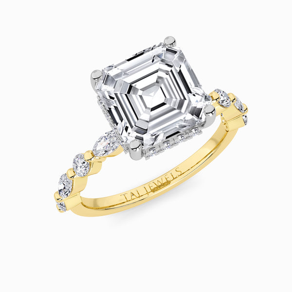 Asscher Cut Lab Diamond Engagement Ring With Bubble Band (1CT+)
