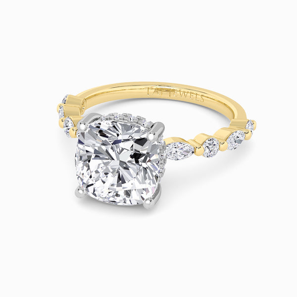 Cushion Cut Lab Diamond Engagement Ring With Bubble Band (1CT+)