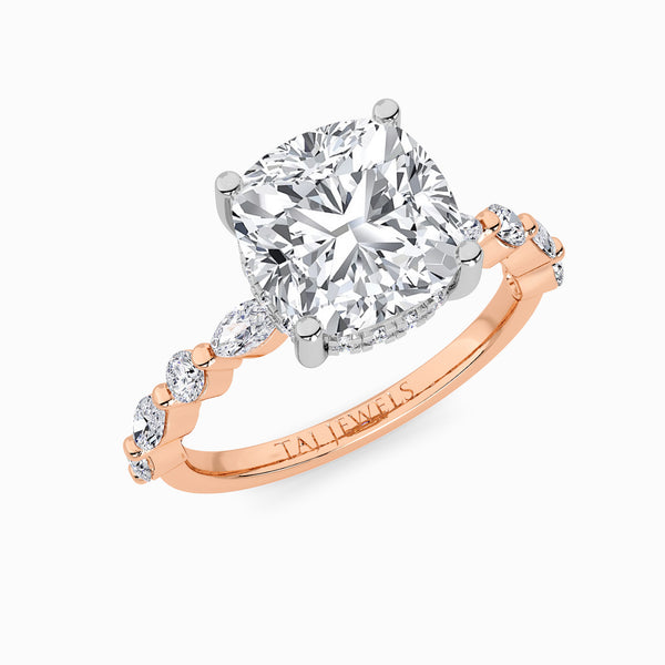 Cushion Cut Lab Diamond Engagement Ring With Bubble Band (1CT+)