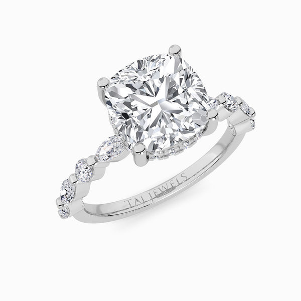 Cushion Cut Lab Diamond Engagement Ring With Bubble Band (1CT+)