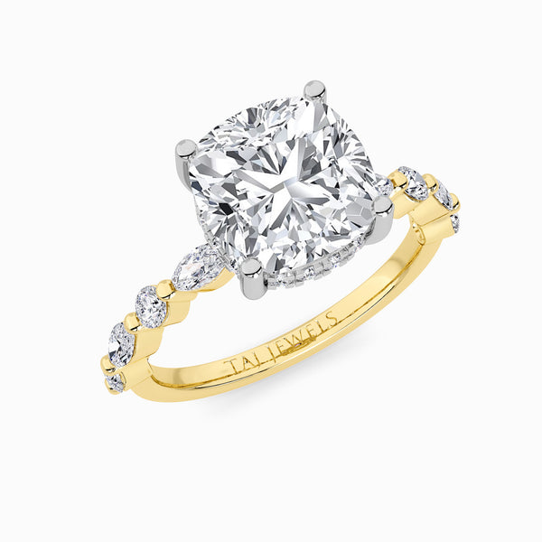 Cushion Cut Lab Diamond Engagement Ring With Bubble Band (1CT+)