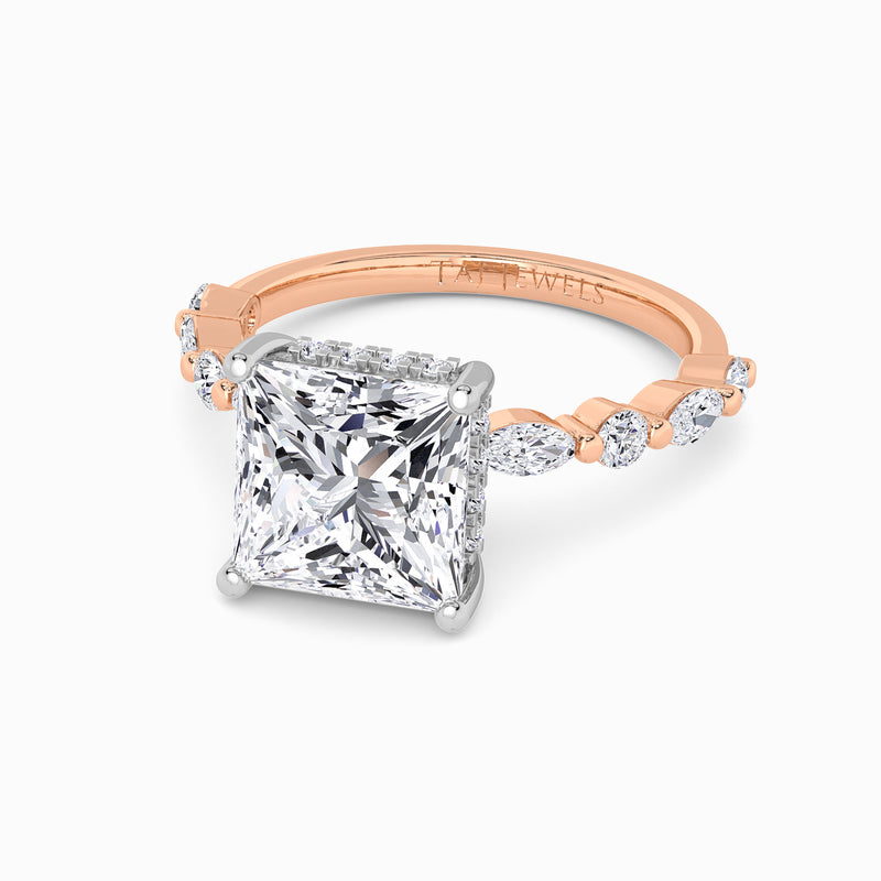 Princess Cut Lab Diamond Engagement Ring With Bubble Band (1CT+)