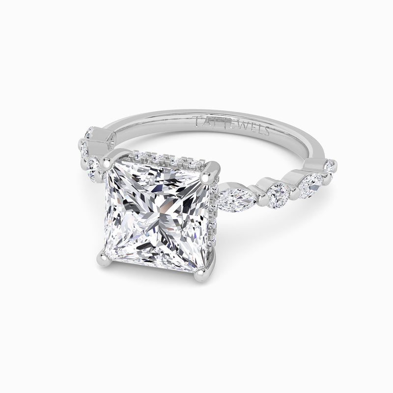 Princess Cut Lab Diamond Engagement Ring With Bubble Band (1CT+)