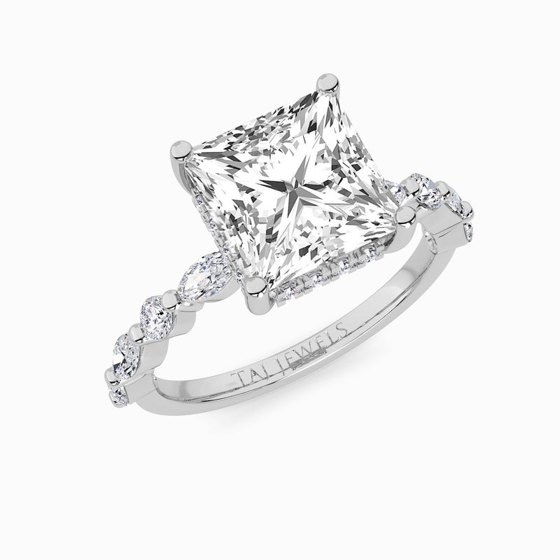 Princess Cut Lab Diamond Engagement Ring With Bubble Band (1CT+)