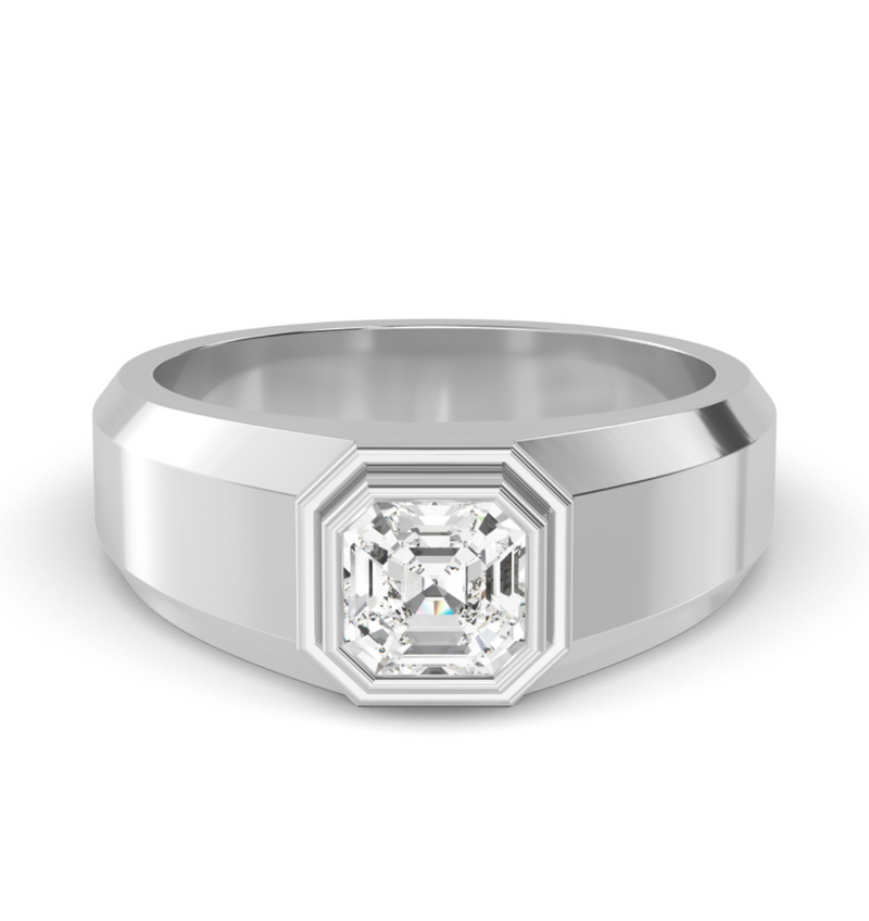 Lab Grown Bezel Set Asscher Cut Diamond Wedding Ring